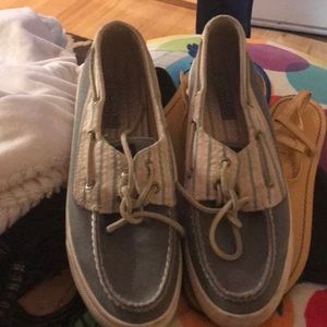 Sperrys light blue with pink accents